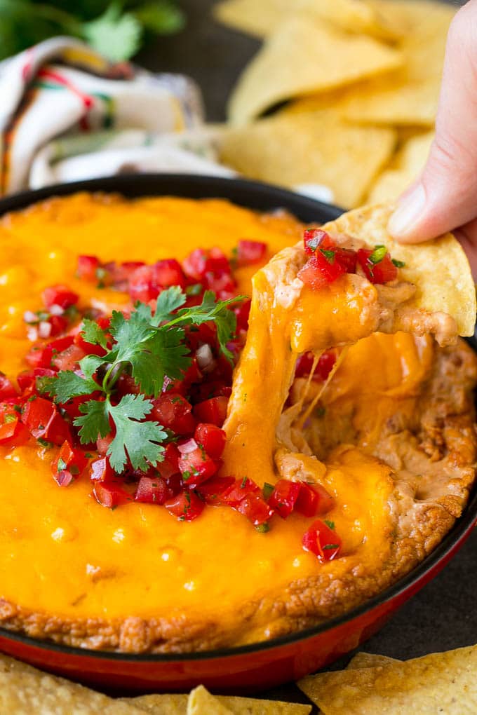 Bean dip in a bowl.