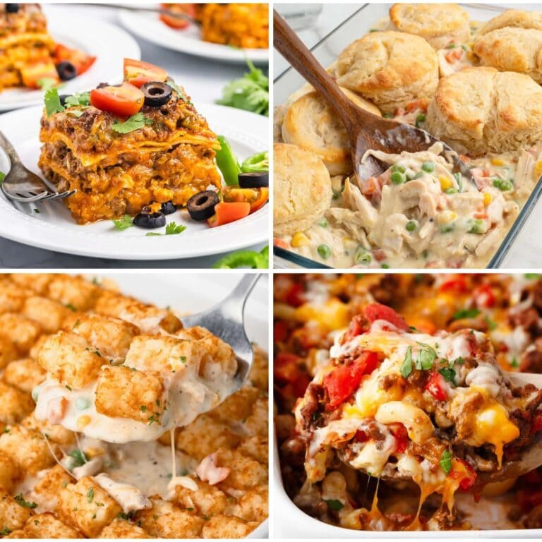 Collage of casserole recipes your family will beg you to make.