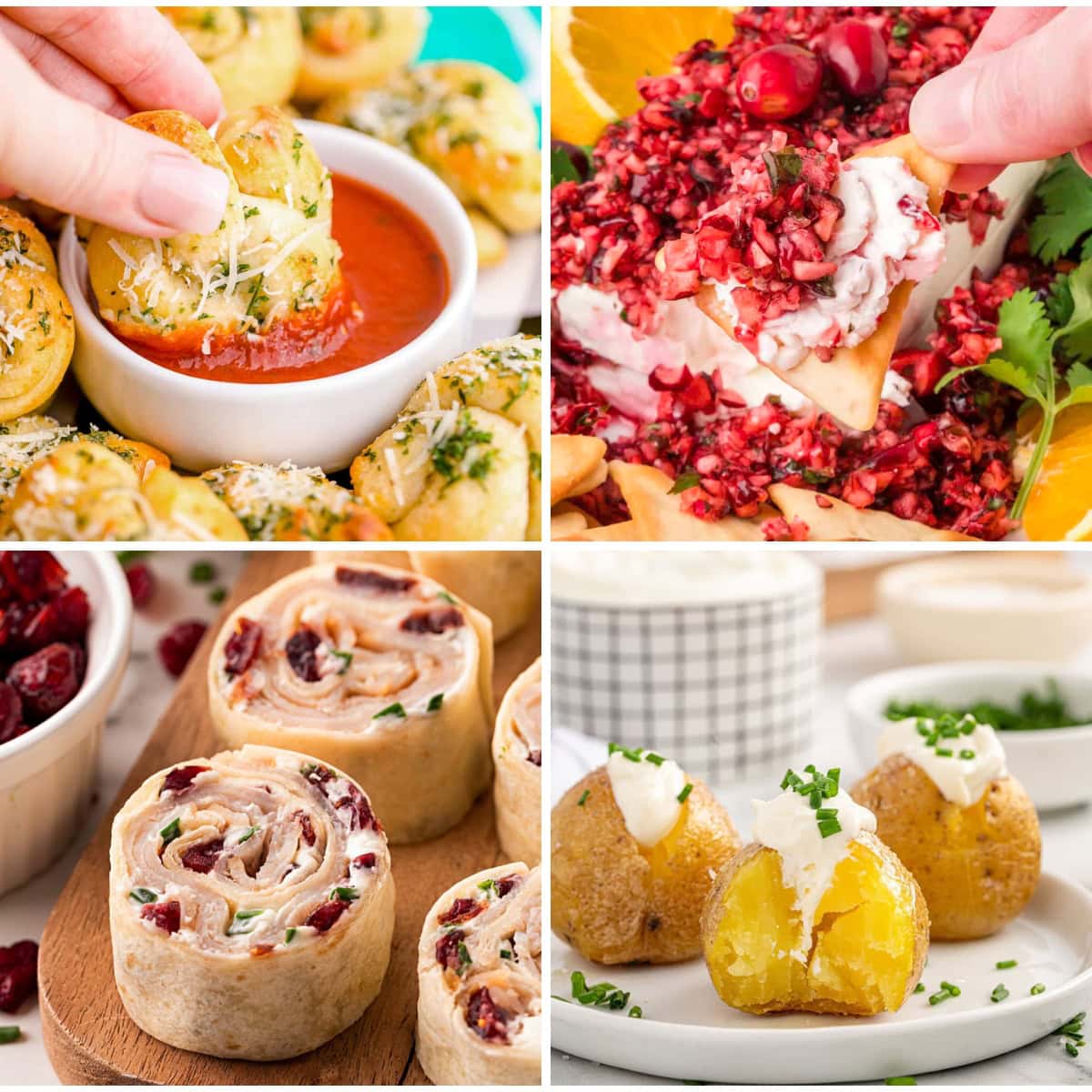Collage of cheap Thanksgiving appetizer recipes.