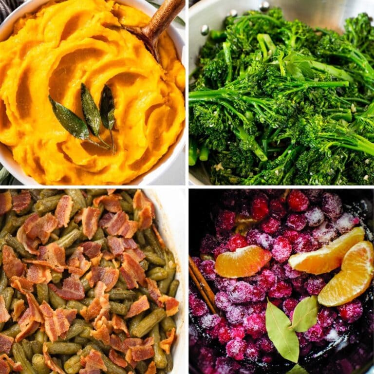 Collage of cheap Thanksgiving side dishes.