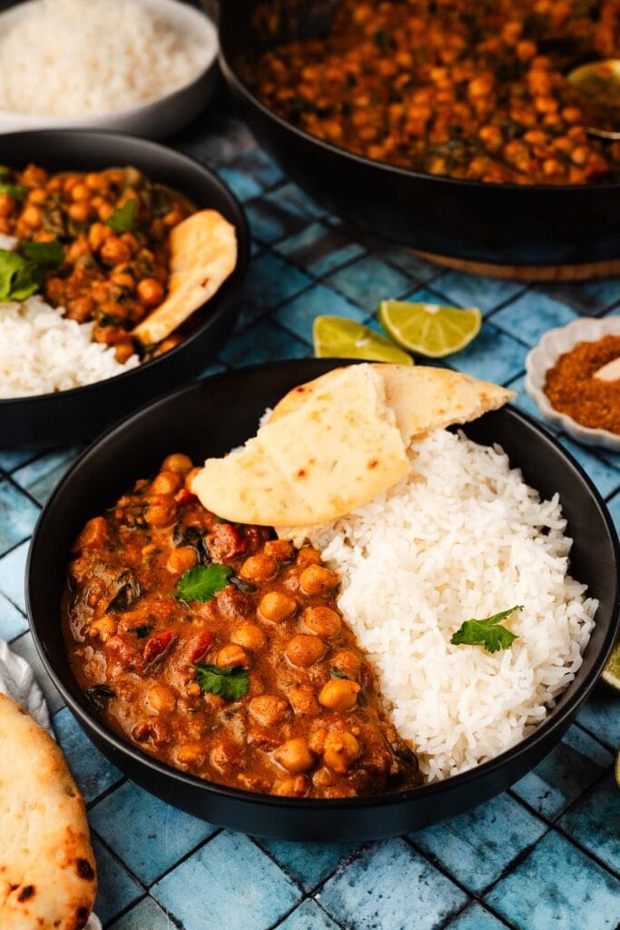 Chickpea curry in a bowl.
