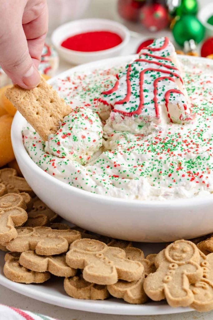 christmas tree cake dip on a platter