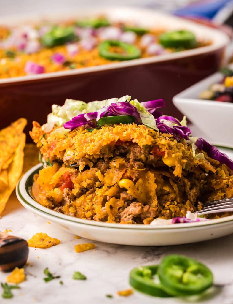 Cool Ranch turkey taco casserole on a plate.