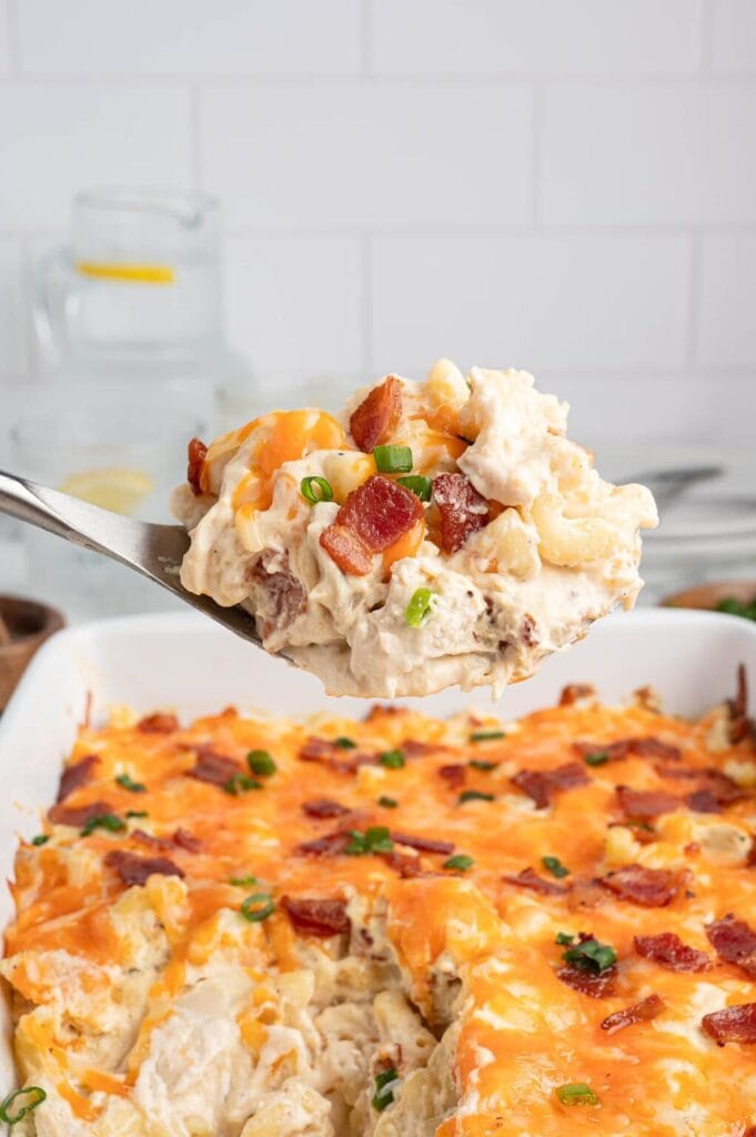 Crack chicken casserole on a spoon.