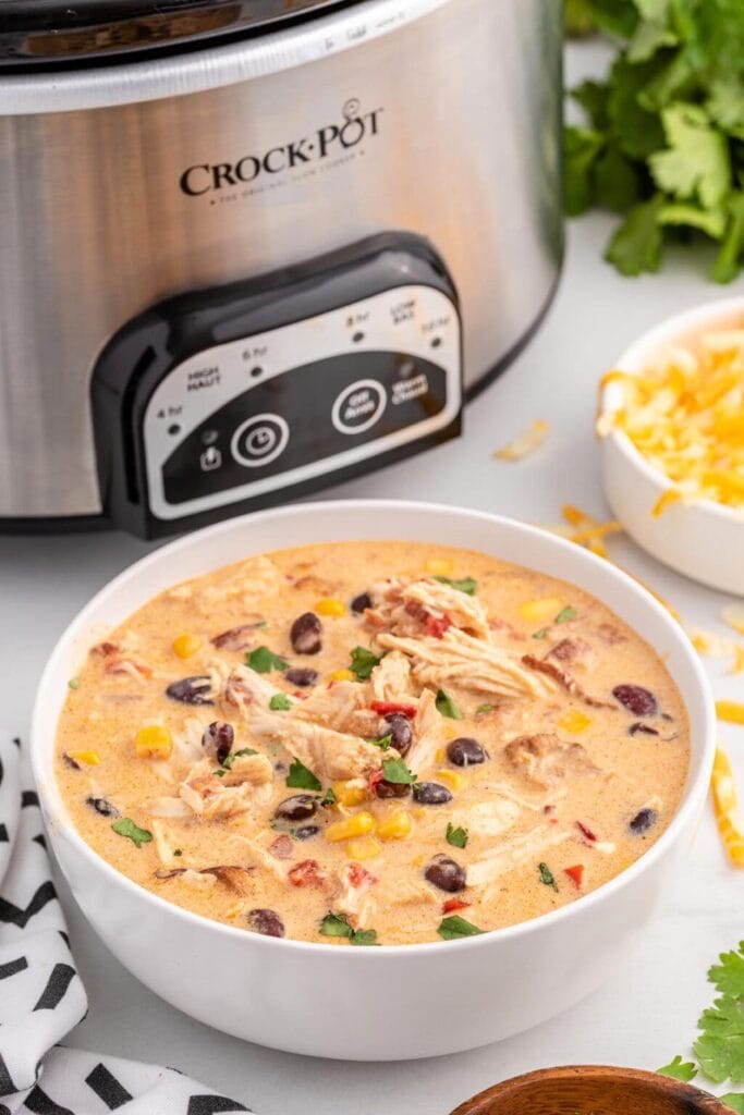 Crack chicken chili in a bowl.