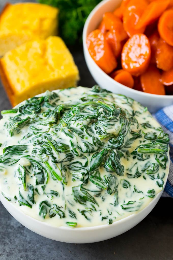Creamed spinach in a bowl.