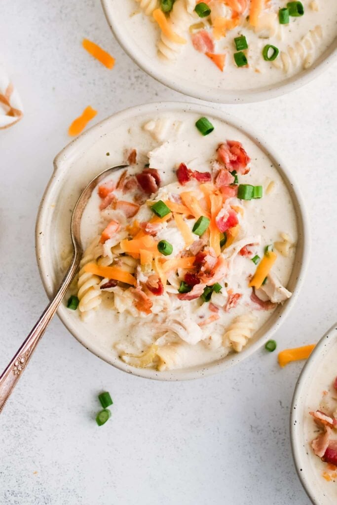 Creamy crack chicken soup in a bowl.