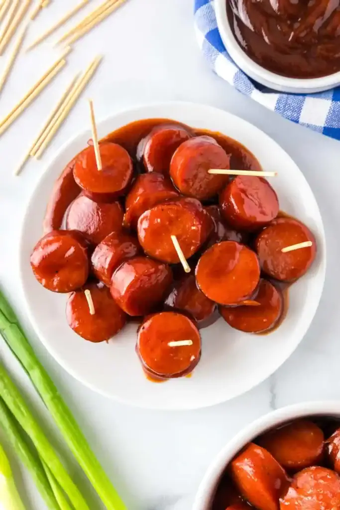 Crock Pot smoked sausage bites in a bowl.