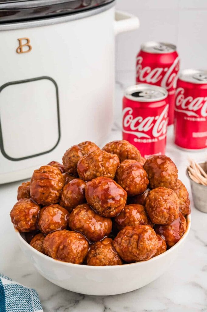 Crockpot Coca-Cola meatballs in a bowl.