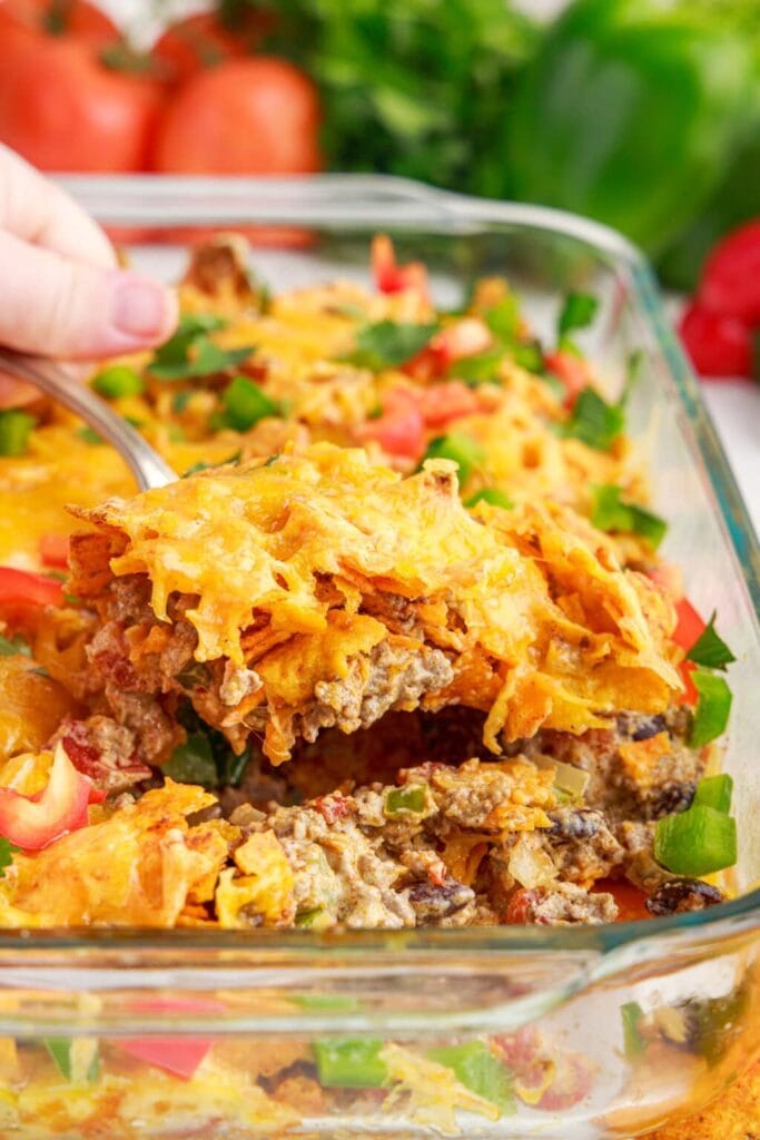 Dorito casserole on a plate.
