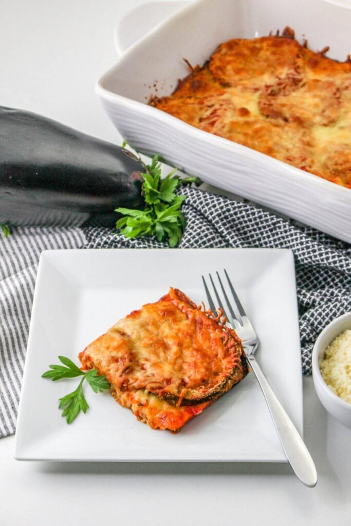 Eggplant casserole on a plate.