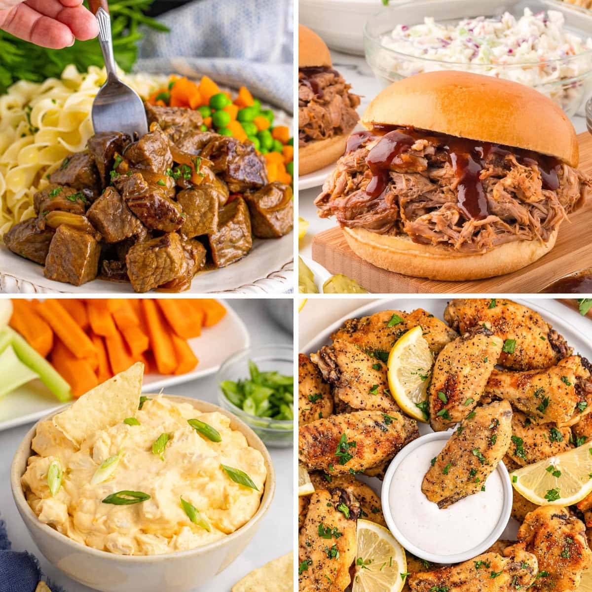Collage of game day crockpot recipes for football season.