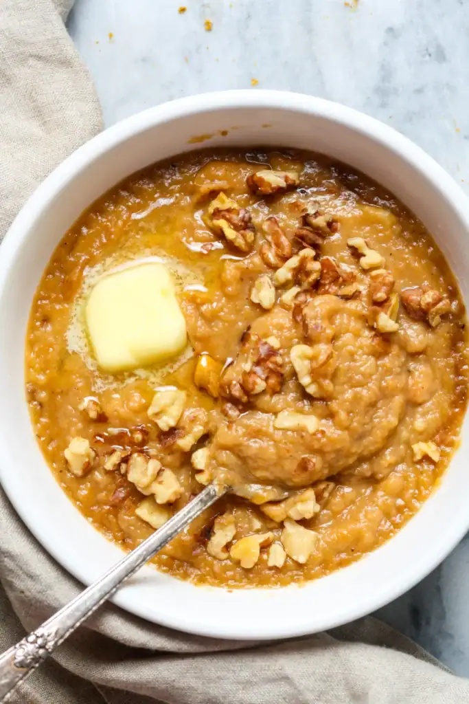 Mashed sweet potatoes in a bowl.