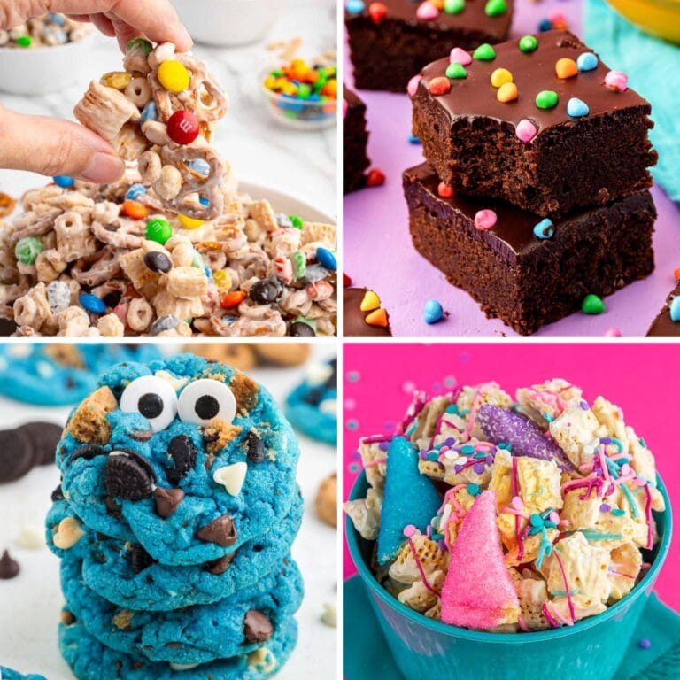Collage of movie night treats for kids.