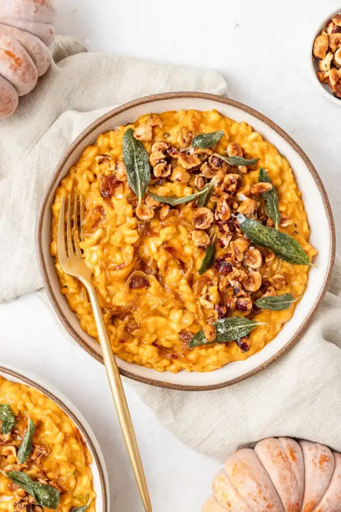 Pumpkin risotto in a bowl.
