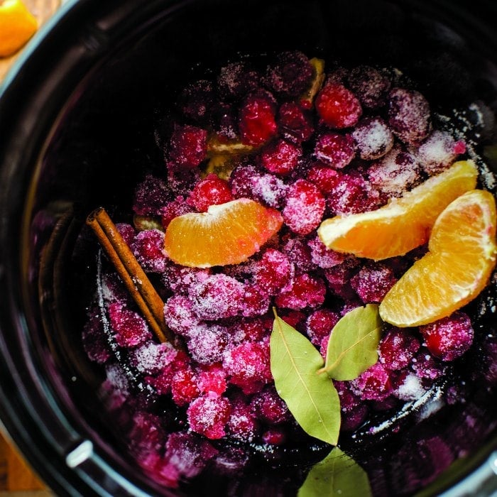 Cranberry sauce in a slow cooker.