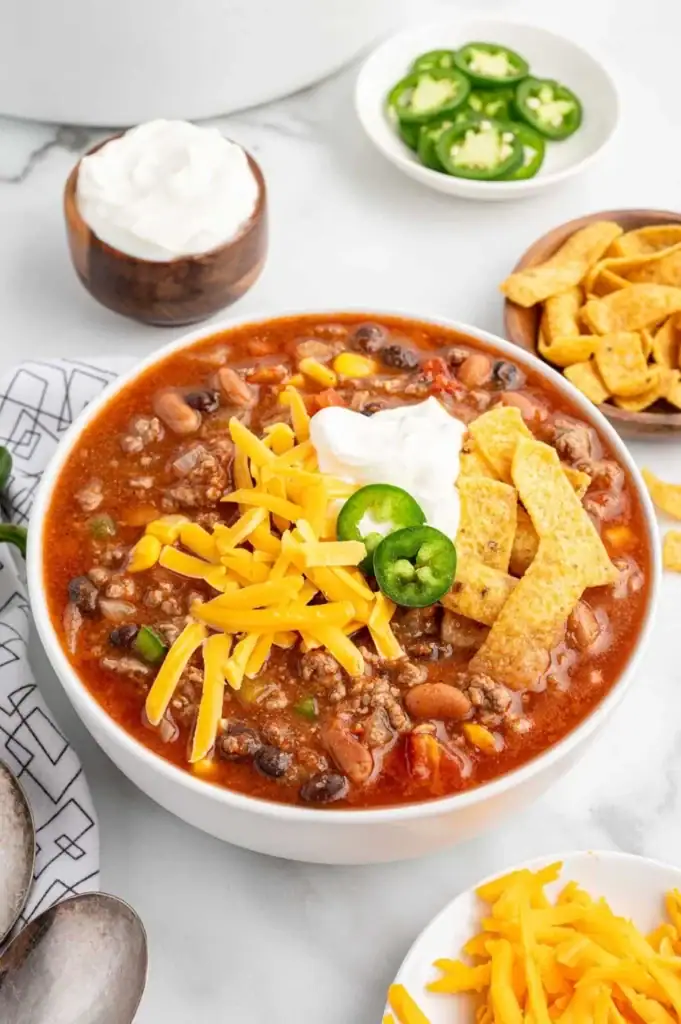 Taco soup in a bowl.