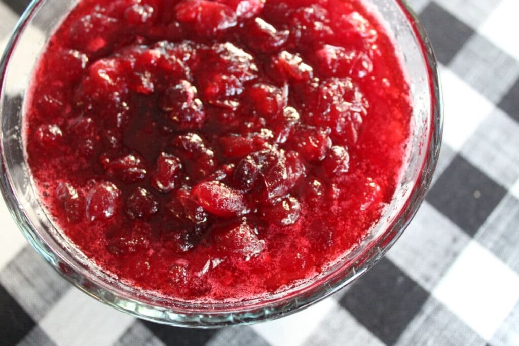 Three ingredient cranberry sauce in a bowl.