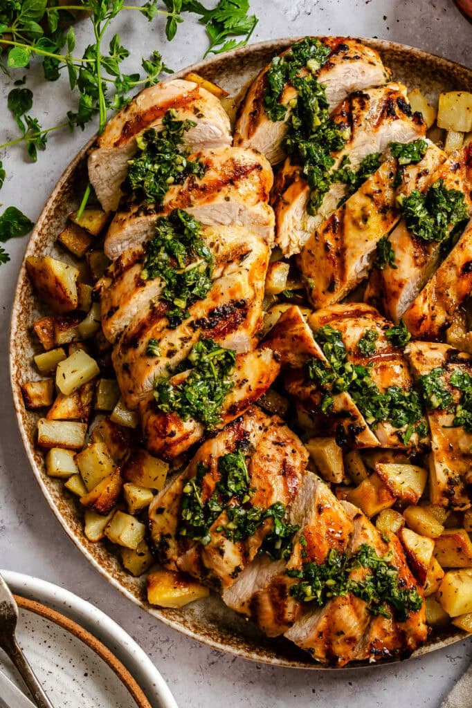 Chimichurri chicken on a plate.