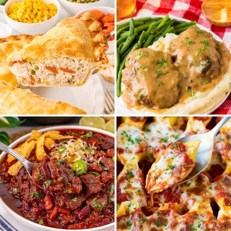 Collage of cozy family dinners for winter.