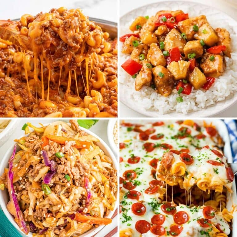 Collage of easy family dinner recipes.
