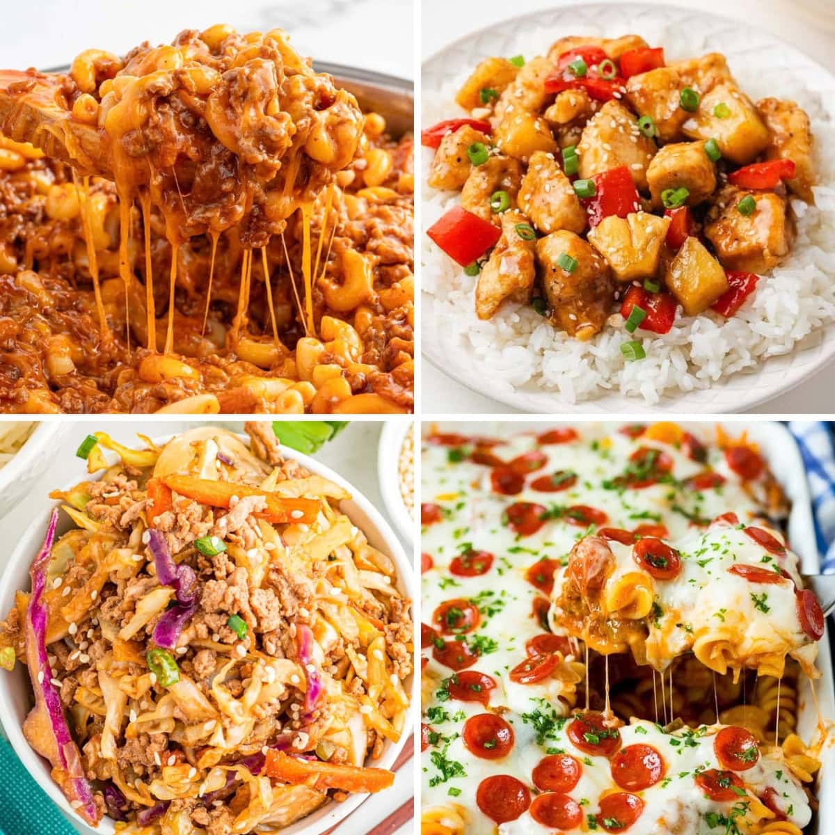 Collage of easy family dinner recipes.