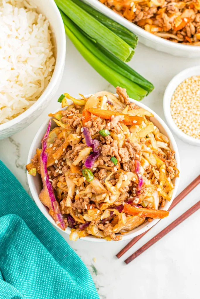Pork egg roll in a bowl.